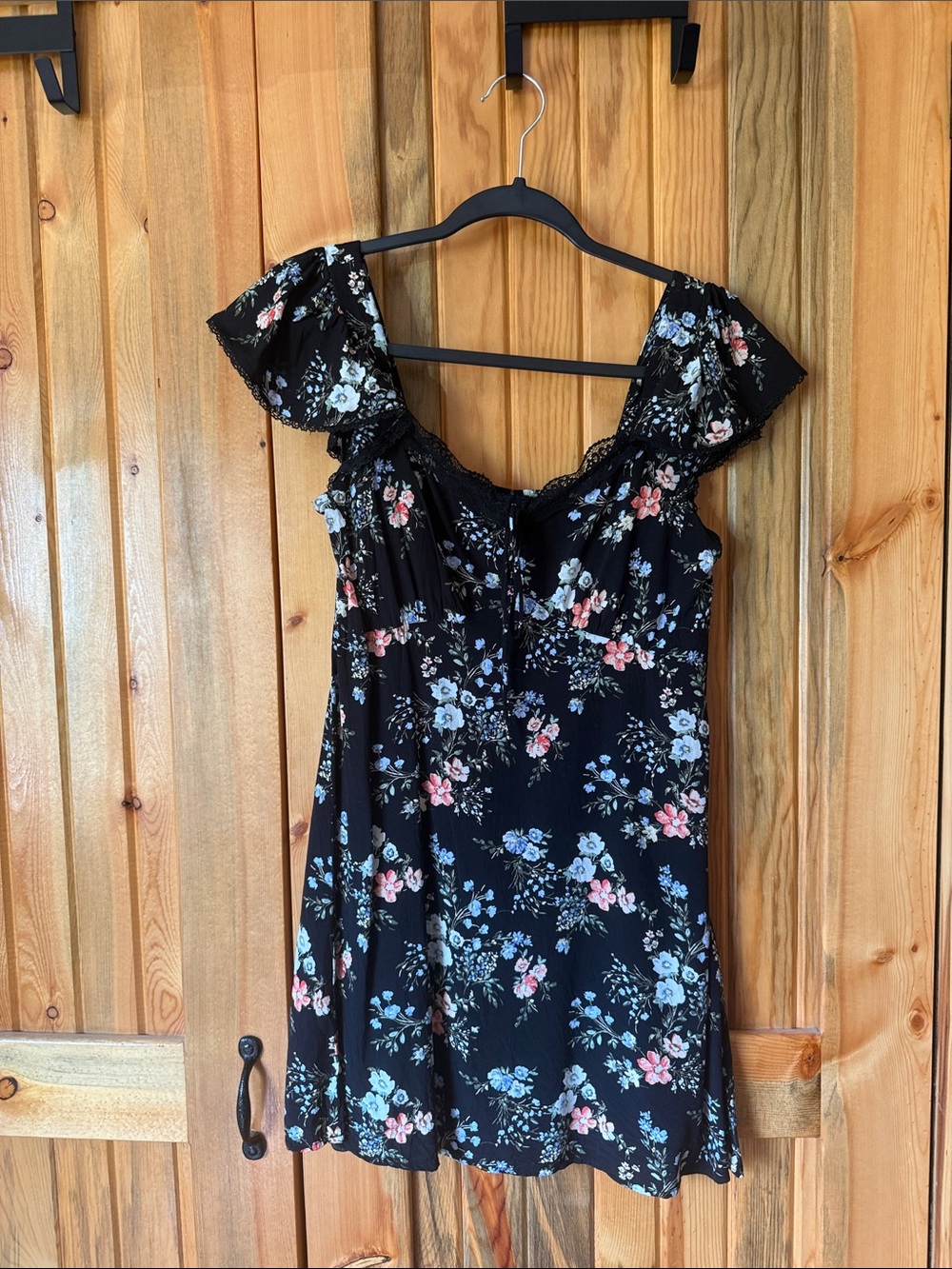 GAP Black Floral Smocked Neck Dress
